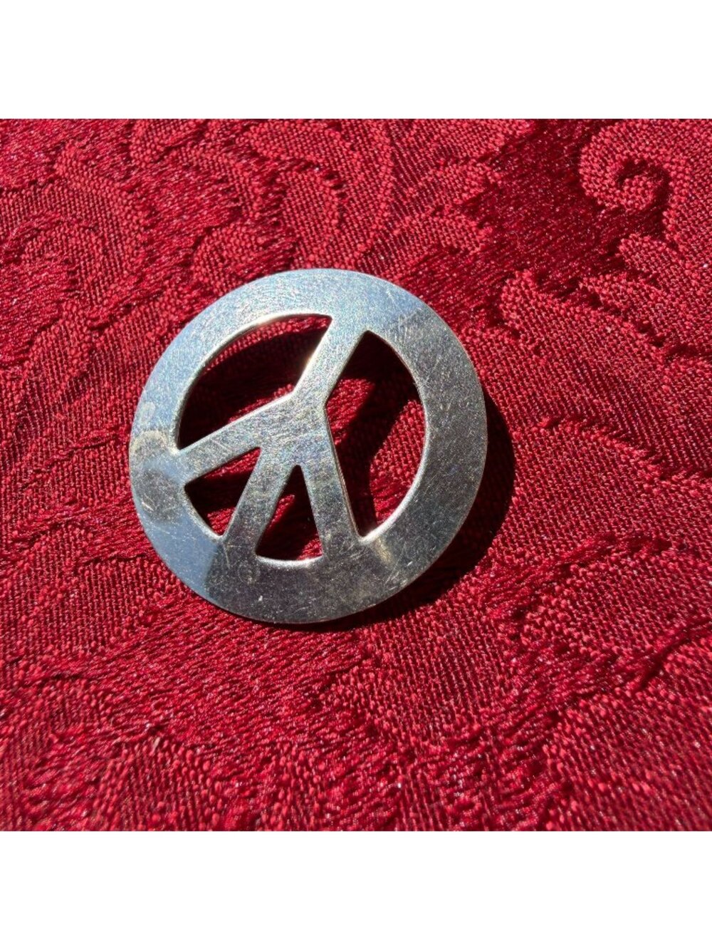 Vintage Italy 925 Sterling Silver Peace Sign Pendant Cutout Disc Charm Necklace
